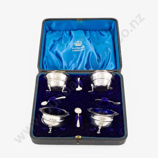 Cased Set Four Edw VII S/S Salts & Spoons