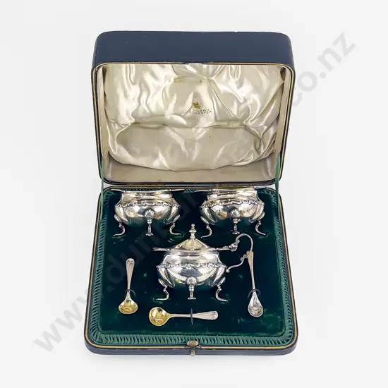 Cased Edw VII S/S 6pce Cruet Set