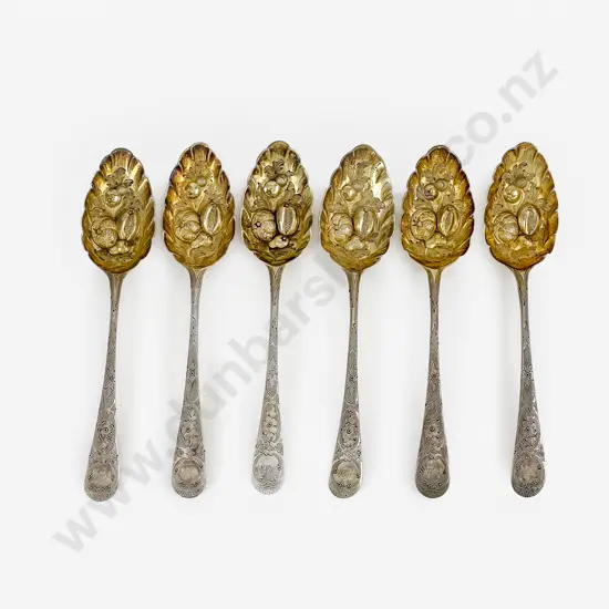 An Attractive Set Of Six Geo III S/S Gilt Berry Spoons by Peter & Anne Bateman