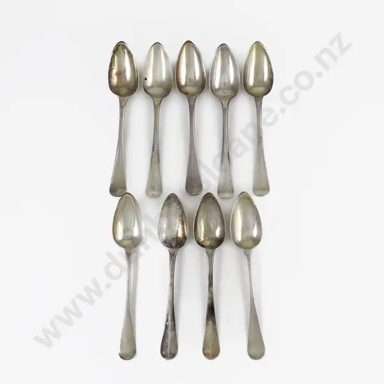 Set Of Nine Dutch Silver Tablespoons