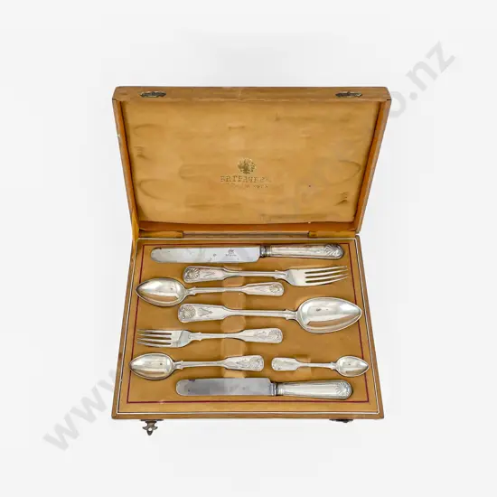 Rare Oak Cased .84 Russian Silver 8pce Cutlery Set