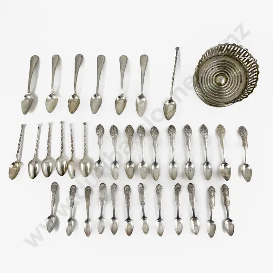 .800 Silver Coaster Together With A Selection Of 35 Small Dutch Silver Spoons