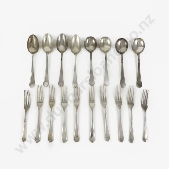 Set Of Eight Geo VI S/S Table Forks, Eight Tablespoons & Two Dessert Forks by Walker & Hall