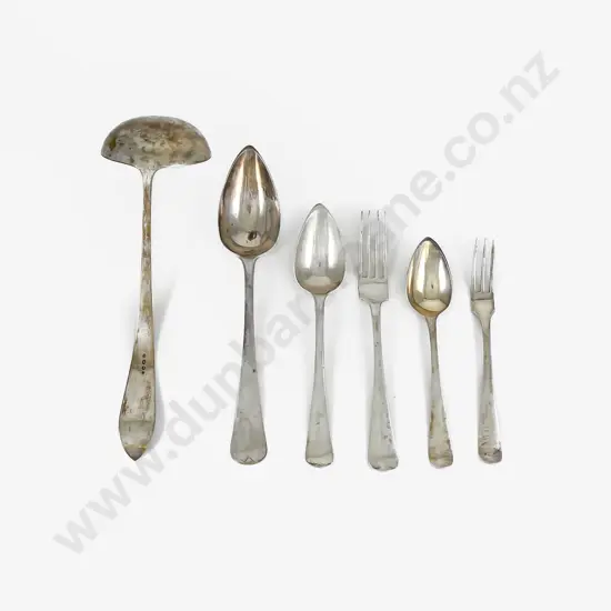 39 Piece Dutch Silver Hanoverian Pattern Part Suite Of Cutlery & Odd Soup Ladle