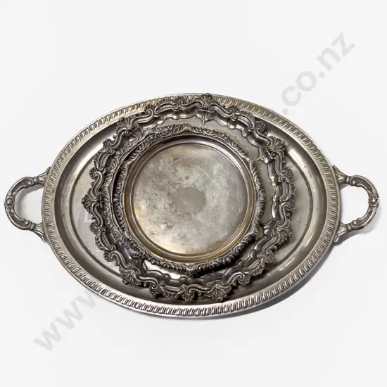 Oval Two Handled Banquet Drinks Tray & 3 Various S/P Circular Salvers