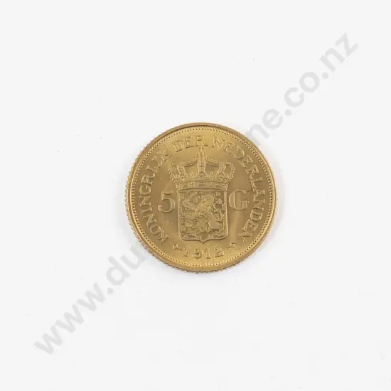 1912 Netherlands 5 Gulden Gold Coin
