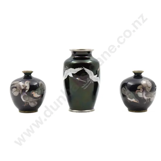 Three Small Meiji Period Cloisonne Vases
