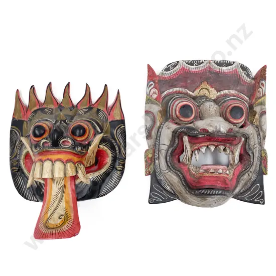 Pair of Vintage Wooden Balinese Barong Masks