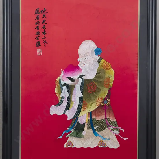 Large Framed Silk Embroidered Work of Shou Lao