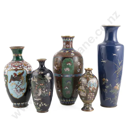 Five Japanese Cloisonne Vases