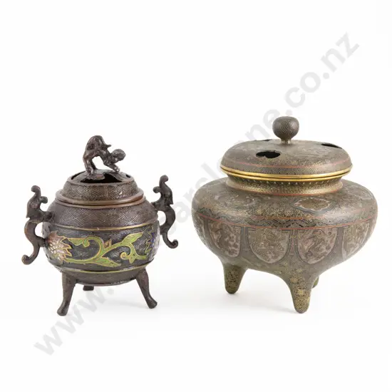 Chinese Cloisonne Censor And A Champleve Enamel Censor