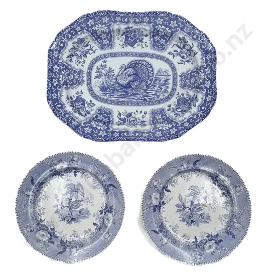 Spode Blue and White Ashet Together with Pair of Botanical Beauties Blue and White Plates