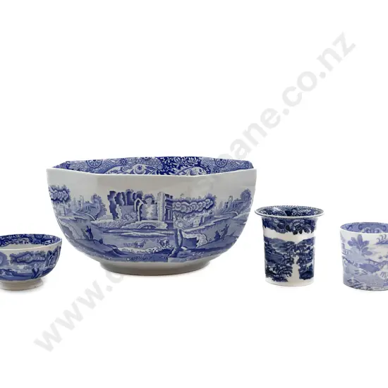 Spode Octagonal Serving Bowl with Three Assorted Pieces of Blue and White