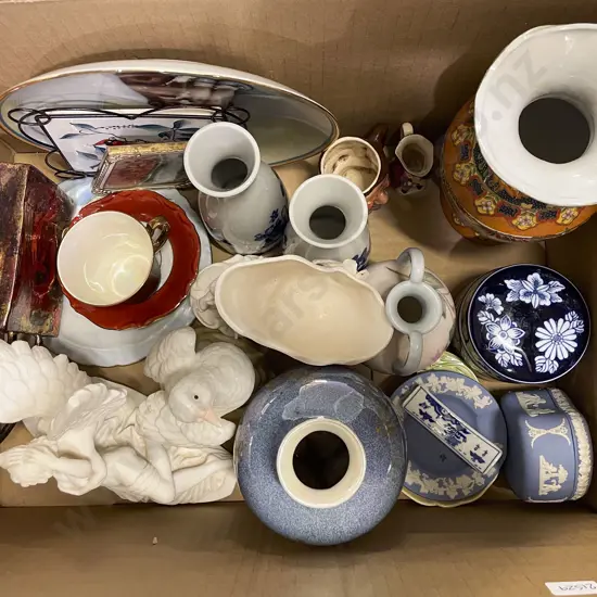Box of Assorted China Ornaments and Vases etc