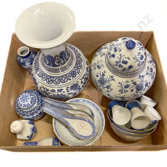 Box of Assorted Blue and White China