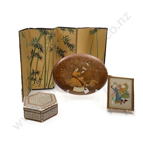 Decorative Table Screen with Inlaid Box etc