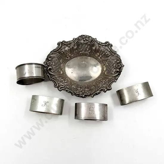 S/S Bon Bon Dish Together with Four S/S Napkin Rings