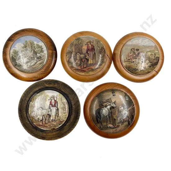 Five Framed Victorian Paste Pot Lids