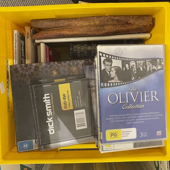 Box of Assorted Books Including NZ Reference and Assorted DVDs