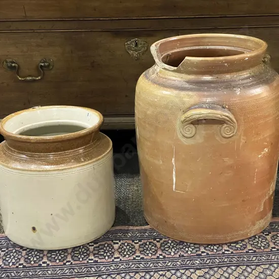 Two Large Stoneware Crocs and Smaller