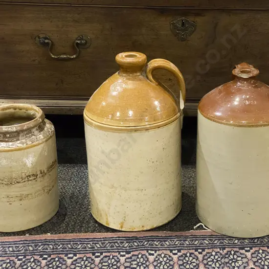 Two Stoneware Bottles Together with Croc and Smaller Bottle