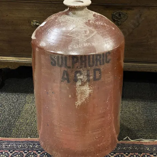 Vintage Stoneware Bottle Marked "Sulfuric Acid"