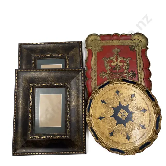 Two Decorative Trays Together with Pair of Photo Frames