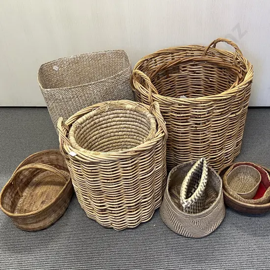Quantity of Assorted Wicker and Woven Baskets etc