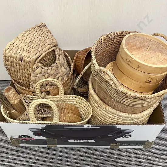 Large Box of Assorted Cane and Wicker Items