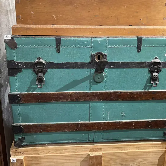 Green Painted Metal Bound Cabin Trunk