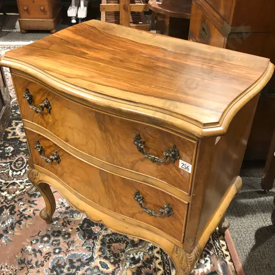 Small Walnut Two Drawer Bedside Cabinet