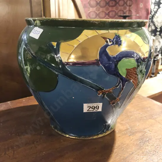 Late C19th Staffordshire Peacock Decorated Jardinière