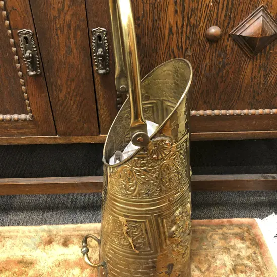 Embossed Brass Coal Scuttle