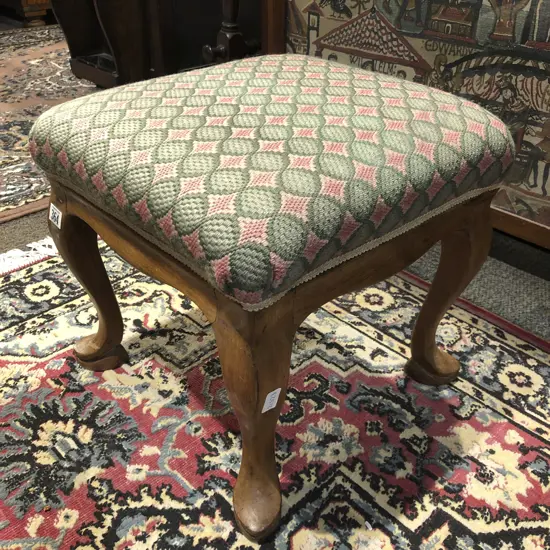 Upholstered Cabriole Leg Foot Stool