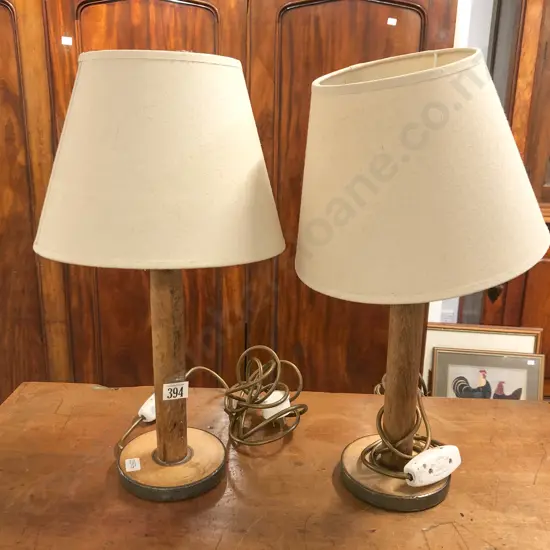 Pair of Wooden and Pewter Table Lamps