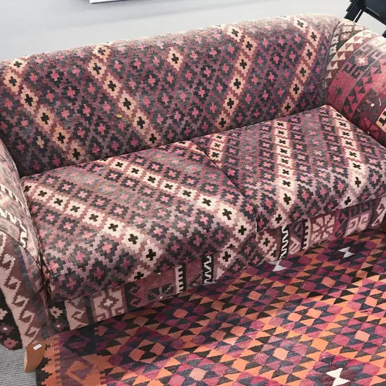 Kilim Upholstered Scroll Arm Sofa