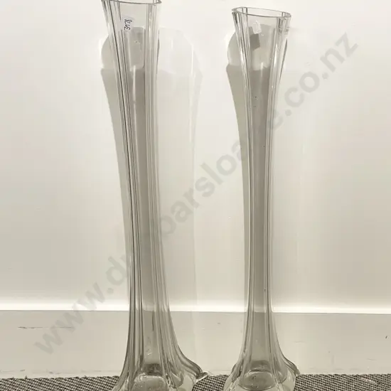 Two Tall Glass Orchid Vases