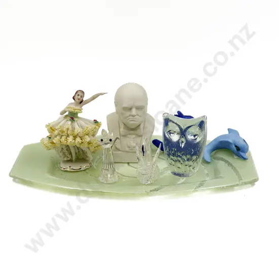 Quantity of Assorted Ornaments on Glass Dish