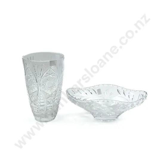 Large Crystal Vase together with Crystal Trough