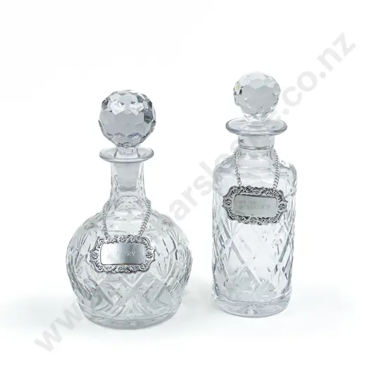 Two Webb Corbett Decanters with Labels