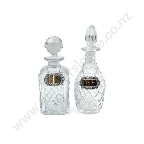 Two Webb Corbett Decanters with Labels