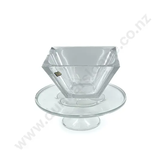 Square Crystal Bowl together with Glass Cake Stand