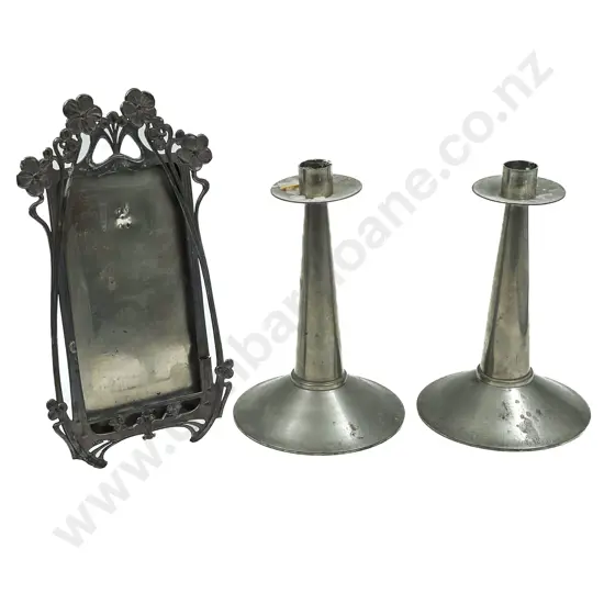 Pair of Pewter Tudric Candlesticks