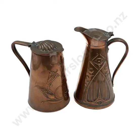 Two Copper Art Nouveau Lidded Jugs