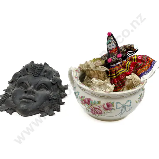 Two Small Vintage Dolls Together With Wall Pocket & Chamber Pot