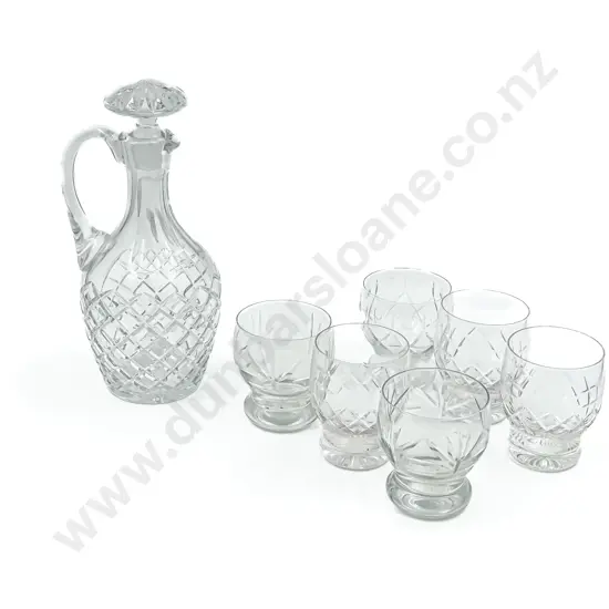 Stoppered Crystal Ewer and Six Assorted Glasses