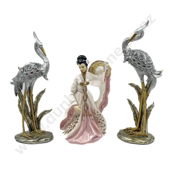 Pair of Decorate Crane Ornaments together with Figure