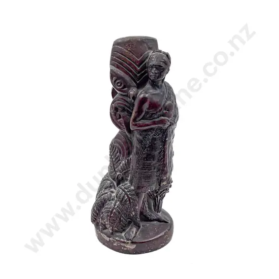 Concrete Figure Group of Maori Warrior & Tiki