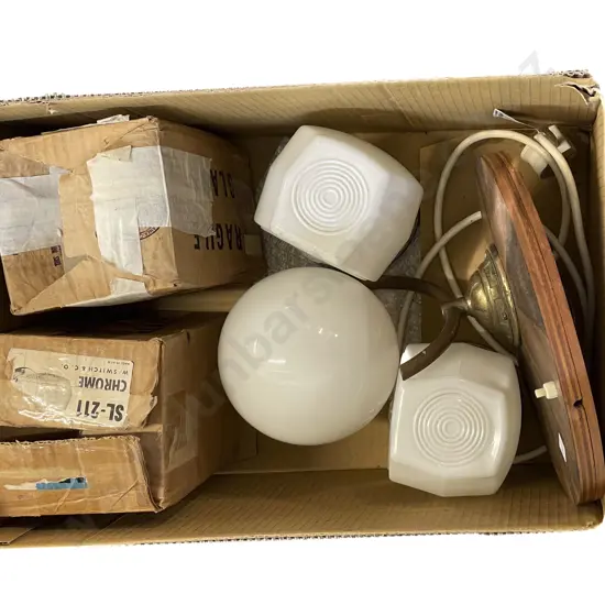 Vintage Wall Light with Opaque Glass Shade together with Pair of Vintage Lights