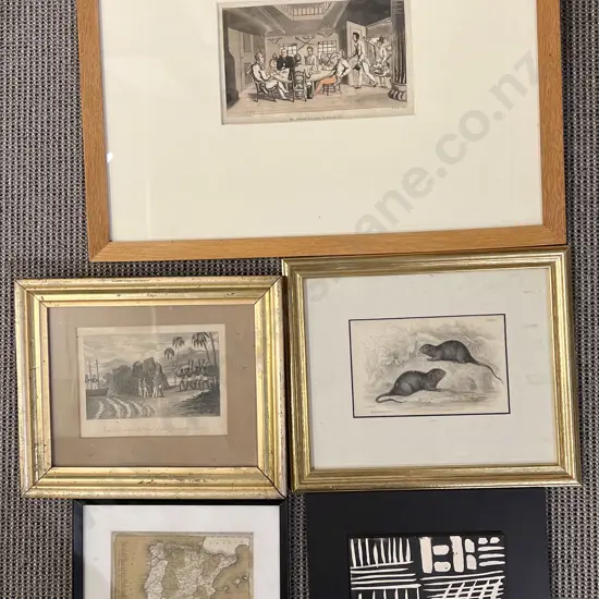 Four Framed Victorian Etchings & Bookplates